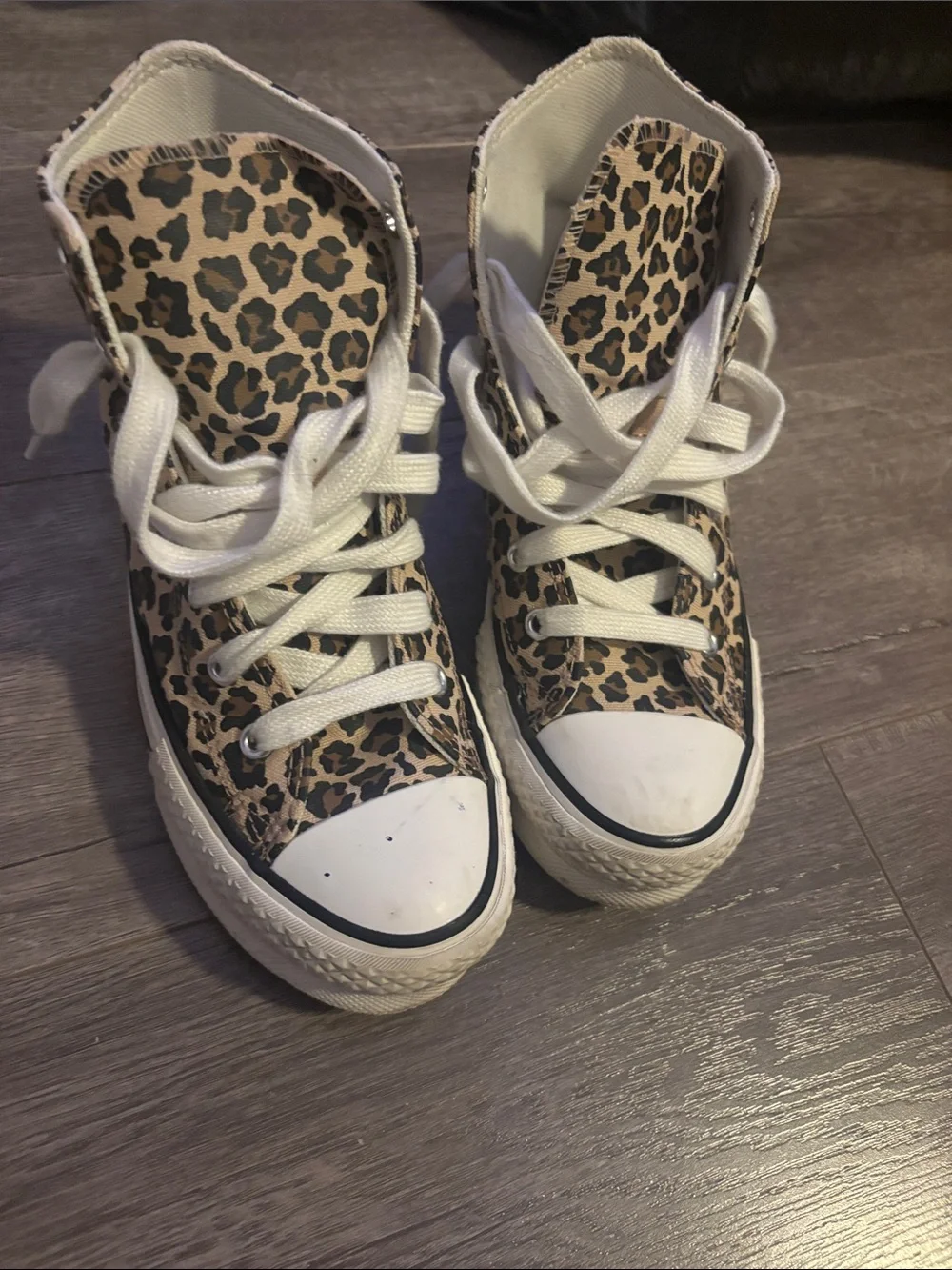 Converse Kids Leopard Print High-Top Sneakers in White and Brown
